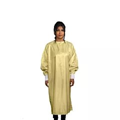 Pack of 6 - Microfiber Isolation Gown Wraparound Design LEVEL 3 Certified Fabric 99% Polyester / 1% Carbon Microfiber, 0.5cm Antistatic - Pastel Yellow