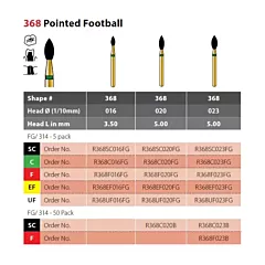Coltene Alpen Multilayer Diamond Burs Pointed Football #368 FG/314 Clinic Pack, 50/pkg 