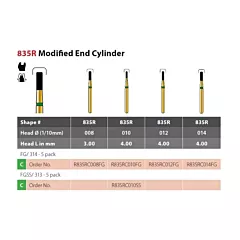 Coltene Alpen Multilayer Diamond Bur Modified End Cylinder #835R FG/314 Coarse, 5/pkg 