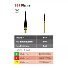 Coltene Alpen Multilayer Diamond Bur Flame #889 FG/314, 5/pkg 