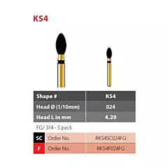 Coltene Alpen Multilayer Diamond Bur Football KS4-024 FG/314, 5/pkg 