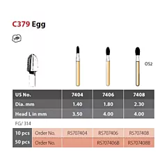 Coltene Alpen SteriX Operative Sterile Carbide Burs Egg C379 #7404 FG/314, 10/pkg 