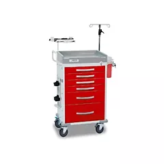 Loaded DETECTO Rescue Series ER Medical Cart, 5 Red Drawers 
