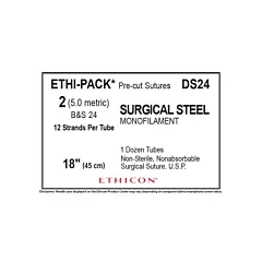 J&J Ethicon Suture Ethi-Pack Surgical Steel Monofilament 2 DS24, 18