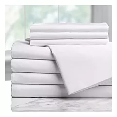 Drap plat de luxe en coton et polyester uni avec finition satinée T-300, très grand format, 120 po x 120 po, blanc - 24/caisse