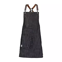 Mercer Culinary Renegade Bib Apron Black Denim with Brown Leather Straps - M63208DENBR