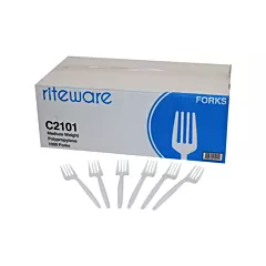 Riteware Medium Weight Plastic Fork White - 1000/Box