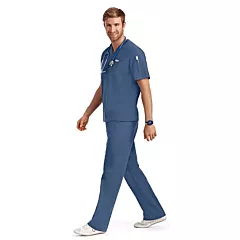 Unisex Postman Blue Colour 7 Pocket Drawstring Scrub Set