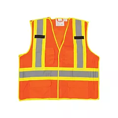 Work Zone Safety 5-Point Tear-Away Premium Safety Vest, High Visibility Orange, Yellow & Silver, Large/X-Large, Polyester, CSA Z96 Class 2 - Level 2 (PV-OTT-XL)