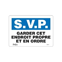 Zenith Safety Products Enseigne «Garder cet Endroit Propre»