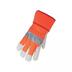 High Visibility Gloves, Large, Unlined, Grain Cowhide, Gauntlet, Rubberized
