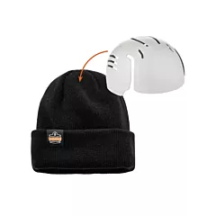 Ergodyne N-Ferno® Zippered Rib Knit Beanie Hat with Bump Cap Insert, Acrylic, Unlined, Black, One Size (16811)