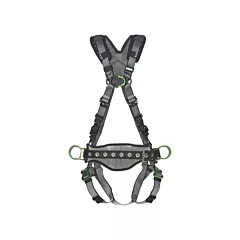 MSA V-Fit Full Body Harness with Shoulder Pads, Work Positioning/Ladder Climbing/Descent Control/Fall Arrest, ADLP, 400 lbs., Medium/Large, Back - Front - Side (10195126)