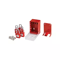 Brady Ultra Compact Group Lockout Box with Nylon Safety Lockout Padlocks, 7 Max. No. of Padlocks, Red (153674)
