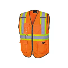 Pioneer Zipper Front Safety Vest, High Visibility Orange, Yellow & Silver, 5X-Large, Polyester, CSA Z96 Class 2 - Level 2 (V1023850-5XL)