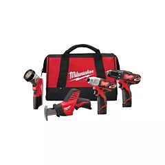 Milwaukee M12™ Cordless 4 Tool Combo Kit, Lithium-Ion (2498-24)