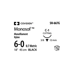 Suture Monosof Nylon Black Monofilament, 6-0, 18