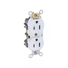 Leviton Prise à borne arrière & latérale à broches droites avec courroie en acier, Blanc, 15,0 A, 125 V, 2 Nbre de prises de courant (5262-W)