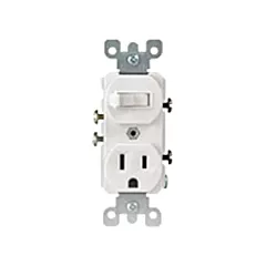 Leviton Combinaison de prise mise à la terre et interrupteur unipolaire, Blanc, 120 V (5225-W)