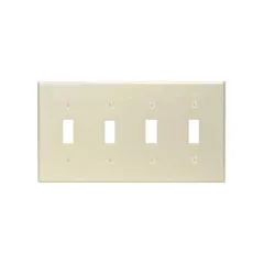 Leviton Plaque murale quadruple, Ivoire, Bouton, 4 Nbre d'ouvertures, Plastique (86012)