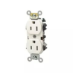 Leviton Prise à borne arrière & latérale à broches droites avec courroie en acier multipièce, Blanc, 15 A, 125 V, 2 Nbre de prises de courant (5252-W)