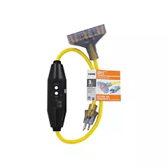 Prime Shocksafe® GFCI Triple Tap Adapter, 3', 125 V, 15 A (GF320803)
