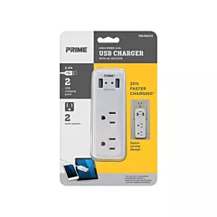Prime Chargeur USB Prime(MD), 2 Nbre de ports de recharge USB, 2 Nbre de prises de courant (PBUSB242)
