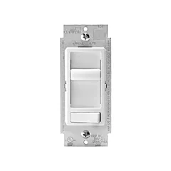 Leviton Commutateur DEL à intensité variable Decora SureSlide(MD), Blanc, 120 V, Commutateur mural/Glissière, Intensité variable (6674-P0W)