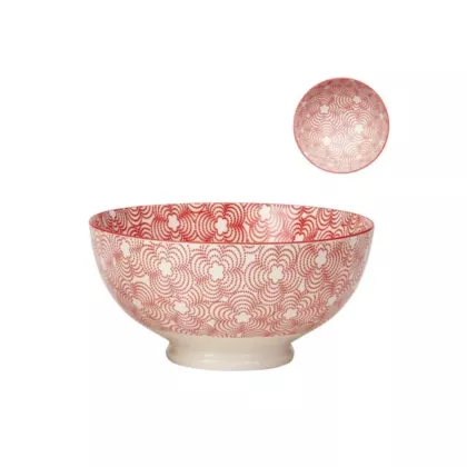 Torre & Tagus Kiri Porcelain Bowl, Red w/ Red Trim, 8