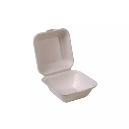 Eco-Packaging Compostable Sugarcane Clamshell Container, Whi