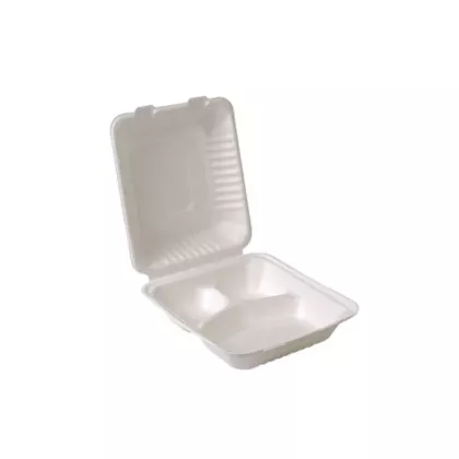 Eco-Packaging Compostable Hinged Sugarcane Clamshell Contain