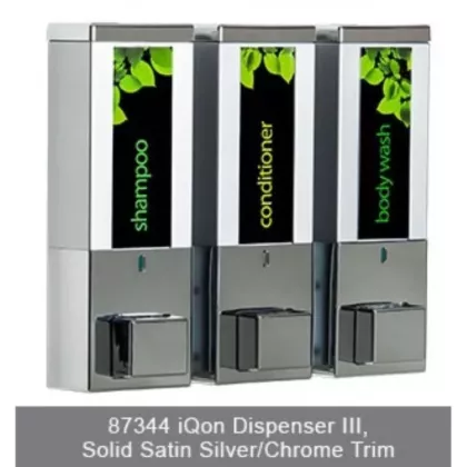 3-Chamber iQon Liquid Bath Amenities Dispenser color Solid Satin Silver Chrome