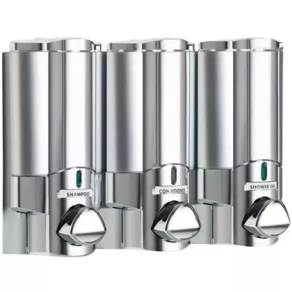 3-Chamber AVIVA Liquid Bath Amenities Dispenser Chrome w/Solid Satin Bottle