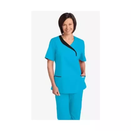 410T - Sculpted Scrub Top by MOBB-M-Aqua/Black