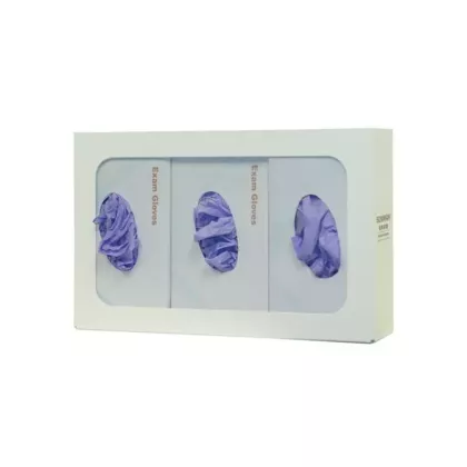 Glove Box Dispenser, White Powder Coated Steel, Triple