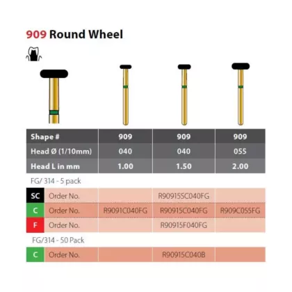Coltene Alpen Diamond Bur 909 Round Wheel FG/314, 5/pkg