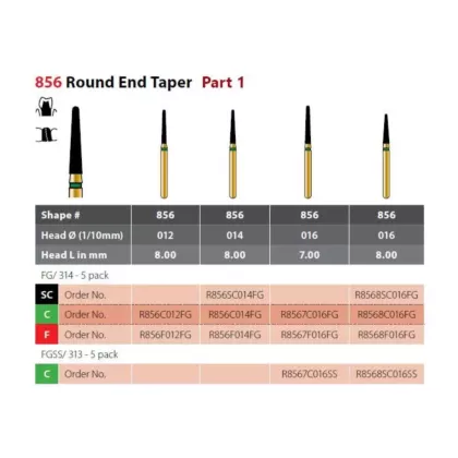 Coltene Alpen Diamond Bur 856 Round End Taper FG/314, 5/pkg