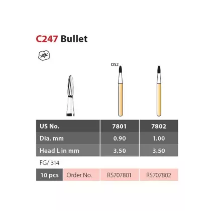 Coltene Alpen SteriX Carbide Bur C247 Bullet FG/314, 10/pkg