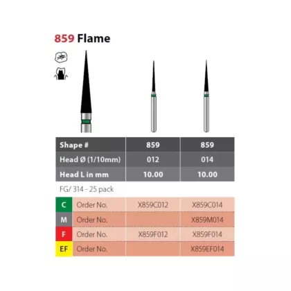 Coltene Alpen X1 Diamond Sterile Burs 859 Flame, 25/package