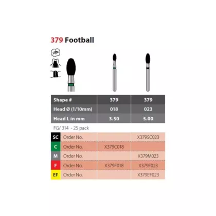 Coltene Alpen X1 Diamond Sterile Burs Football #379 FG/314, 25/pkg