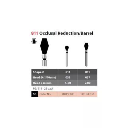 Coltene Alpen X1 Diamond Sterile Burs Occlusal Reduction/Barrel #811 FG/314, 25/pkg