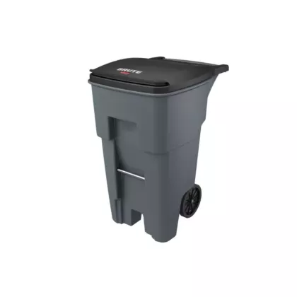 Rubbermaid Brute 65 Gallon Wheeled Rectangular Trash Can with Lid, Grey