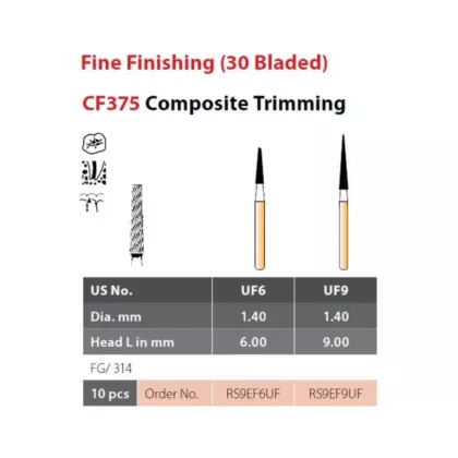 Coltene Alpen SteriX Fine Finshing 30 Bladed Carbide Bur Composite Trimming #CF375 FG/314, 10/pkg 