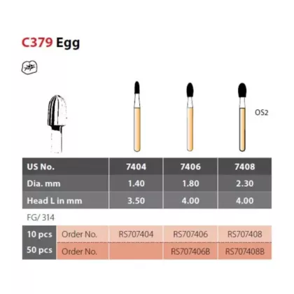 Coltene Alpen SteriX Operative Sterile Carbide Burs Egg C379 #7404 FG/314, 10/pkg 