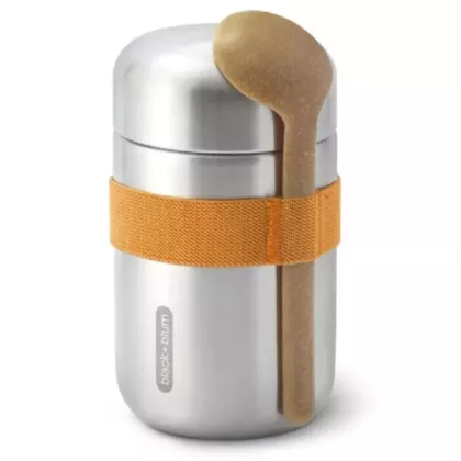 Black + Blum 400 ml Food Flask With Wood Fibre Spoon, Orange