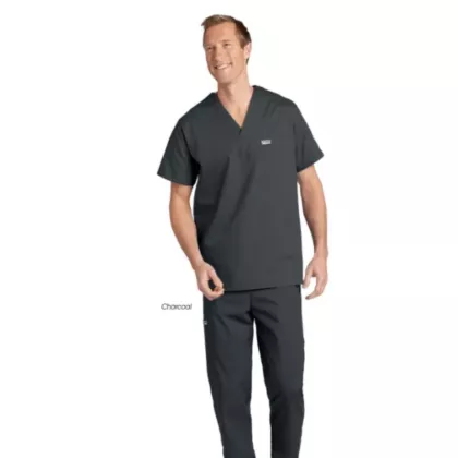 Unisex Charcoal Colour 7 Pocket Drawstring Scrub Set