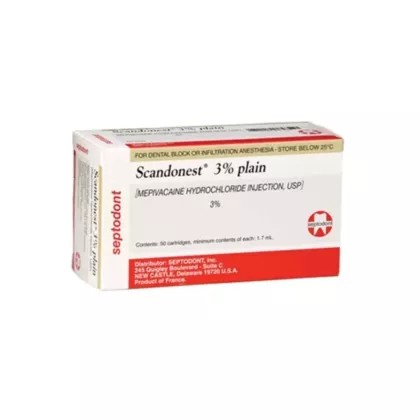 Septodont Scandonest 3% Plain  Mepivacaine HCl. 3% Anesthetic Injection, USP 50/box
