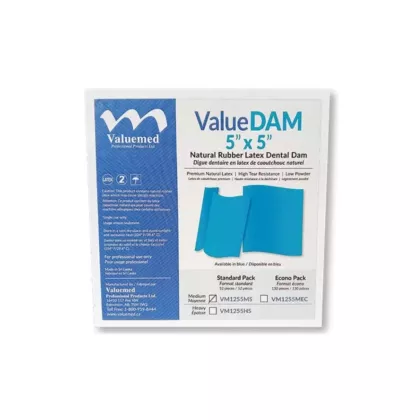 ValueDAM 5x5 Latex Dental Dam Medium Standard 52/box, Blue (VMVM1255MS)