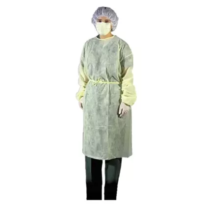 Isolation Gown, Fluid Resistant, Yellow, Regular Size, 10/PKG
