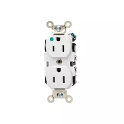 Leviton Prise à borne arrière & latérale à broches droites avec courroie en laiton nickelé, Blanc, 12,0 A, 125 V, 2 Nbre de prises de courant (8200-W)